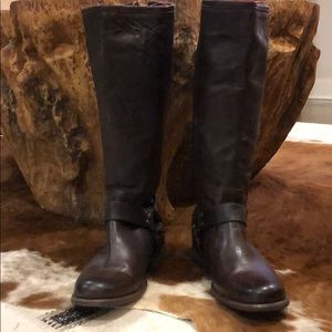 Calf-length brown Frye “Carson Harness Back-Zip”
